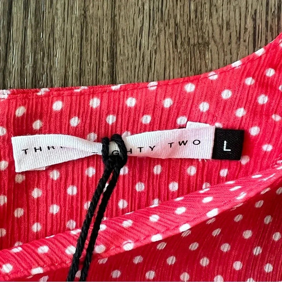 NWT Three Eighty Two Polka Dot Short Sleeve Sheer Top Size Large Red White - Picture 10 of 14